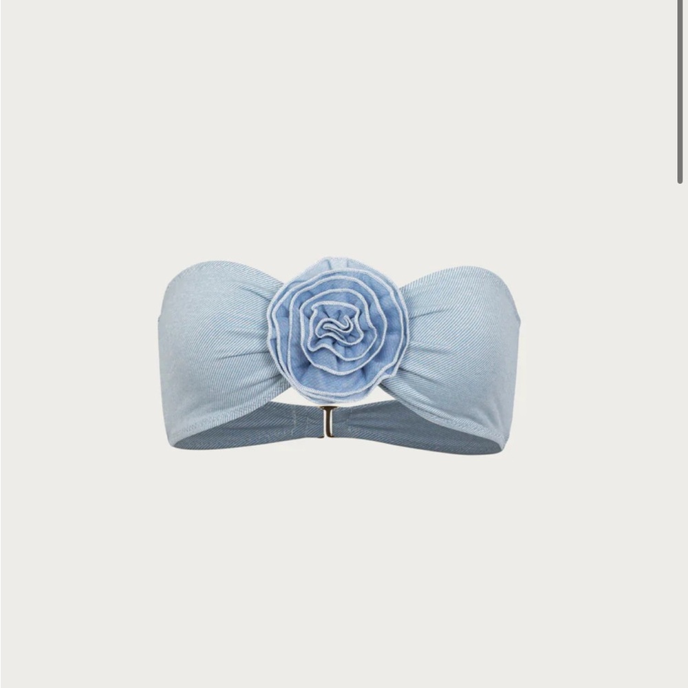 Blue Bandeau Bikini with Rosette Detail